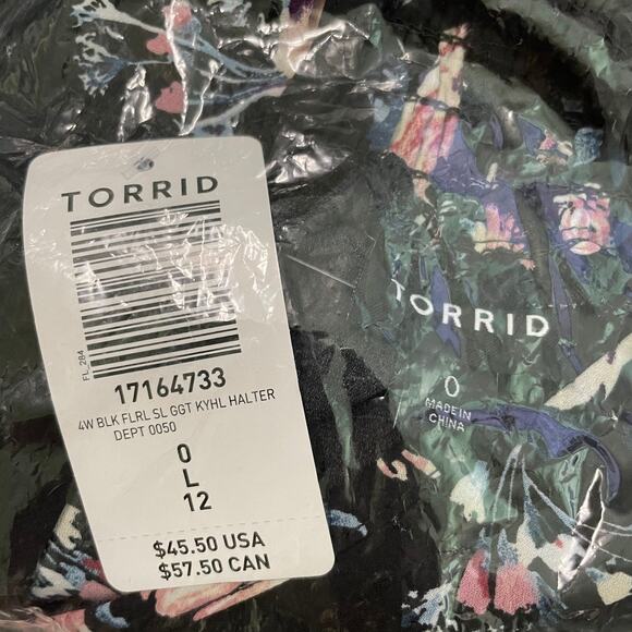 Torrid NWT Keyhole Halter - Georgette Floral Black Size 0X High Neck Sleeveless - Picture 7 of 9